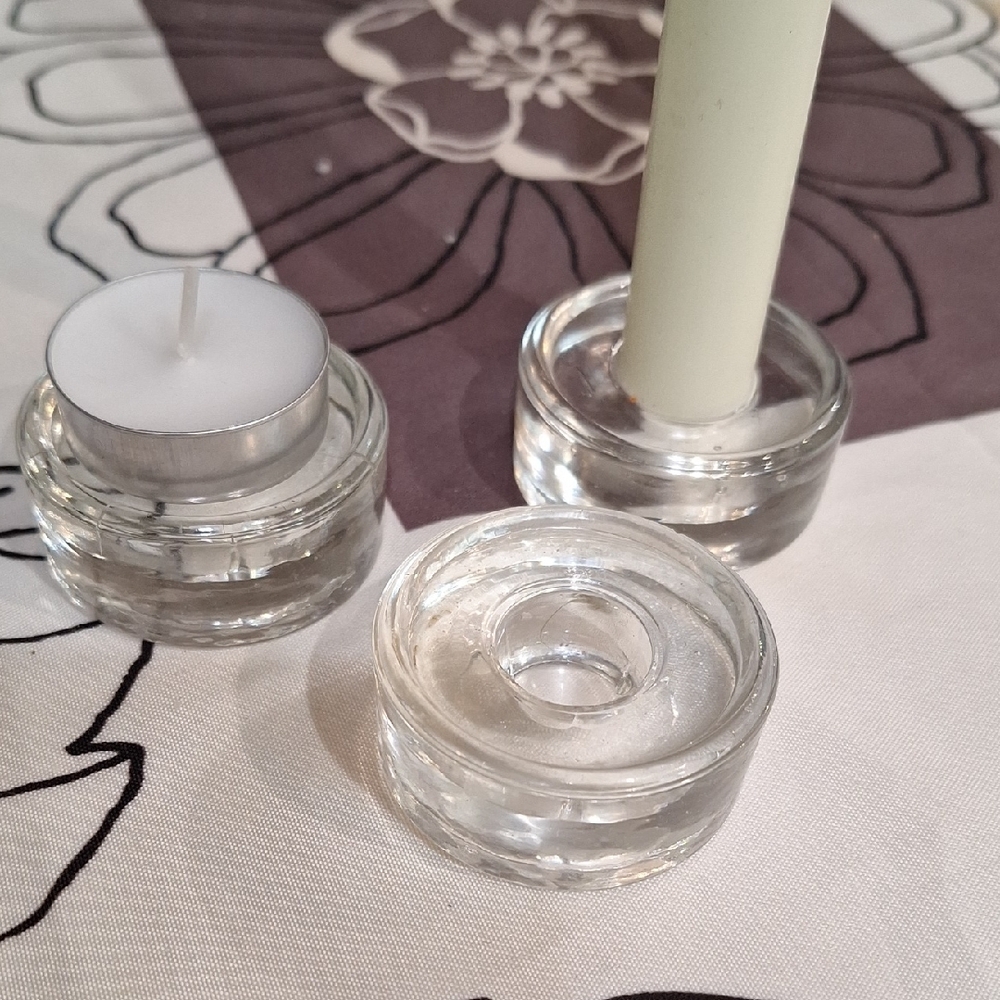 3 Clear Glass Candle Holders